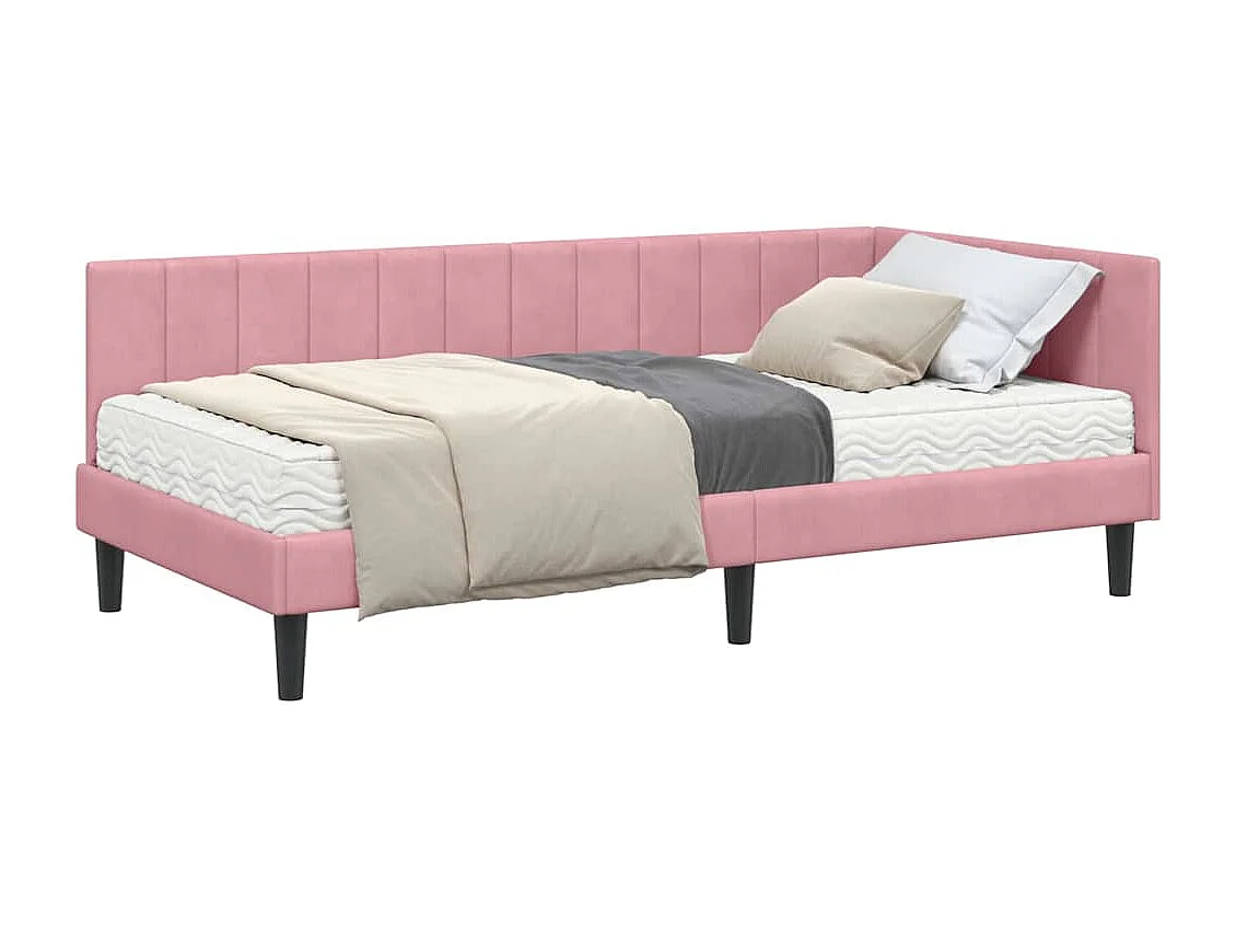 Cadre de lit d'angle avec matelas Rose 100 x 200 cm Velours