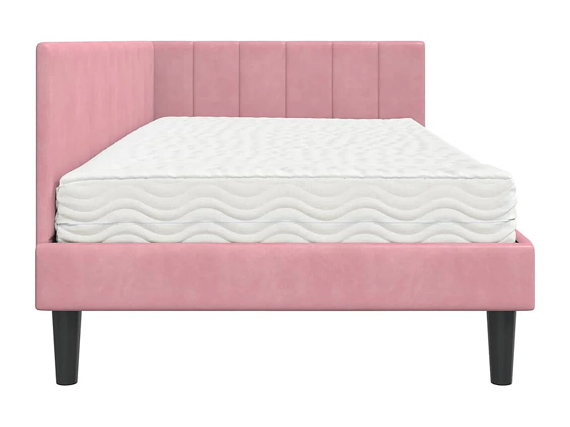 Cadre de lit d'angle avec matelas Rose 100 x 200 cm Velours
