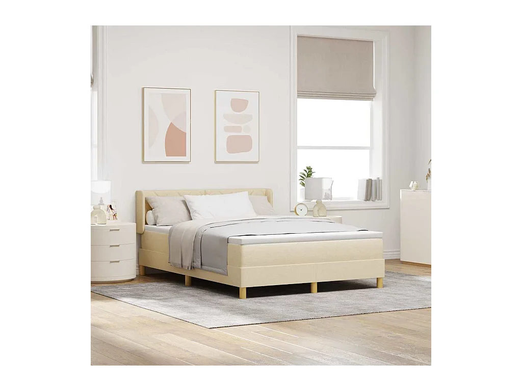 Cama com Estrado com colchão Creme 160 x 200 cm tecido