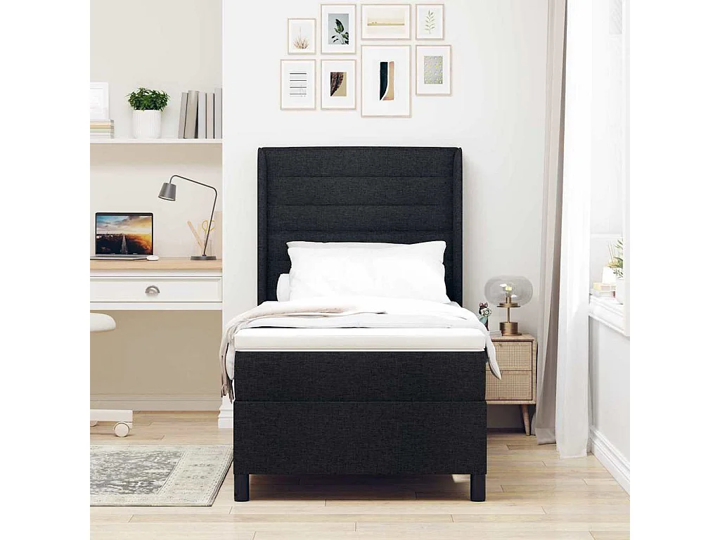 Cama Box com colchão com cabeceira Preto 90 x 200 cm tecido