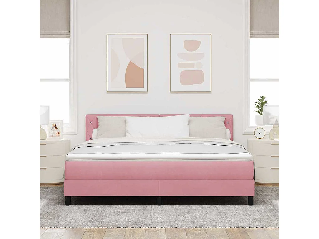 Cama con Somier y Colchón con colchón Rosa 180 x 200 cm tela