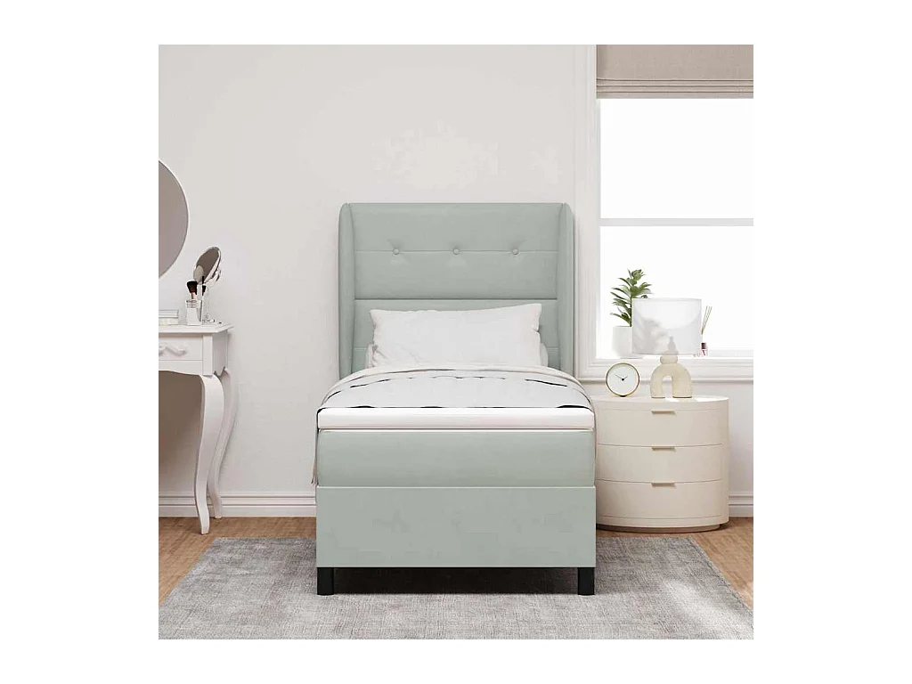 Cadre de lit avec matelas Gris clair 80 x 200 cm Velours