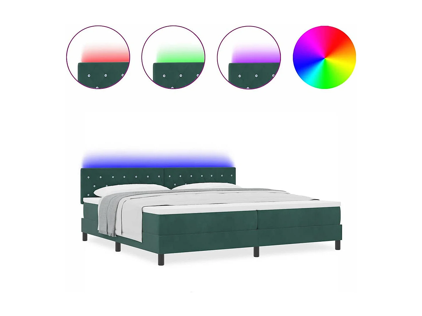 Cadre de lit avec matelas Vert foncé 200 x 200 cm Velours