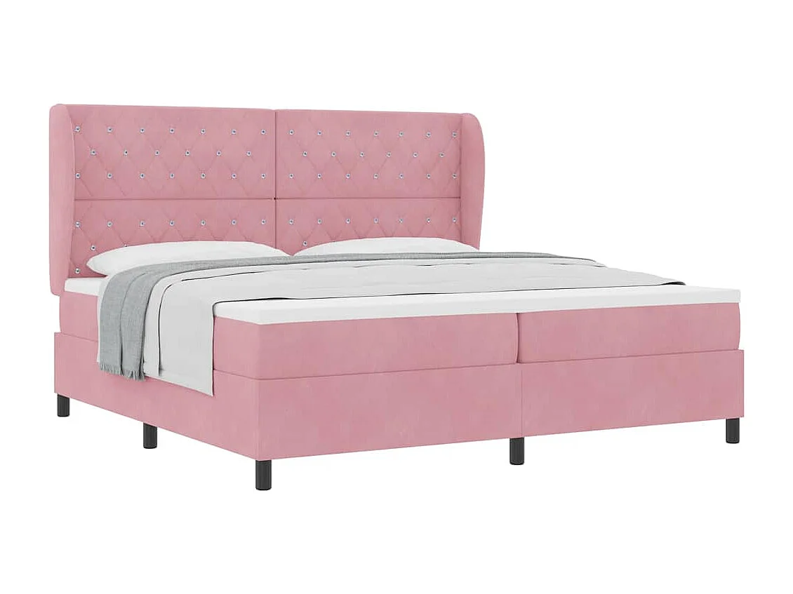 Cama tipo Box Spring con colchón Rosa 200 x 200 cm Terciopelo
