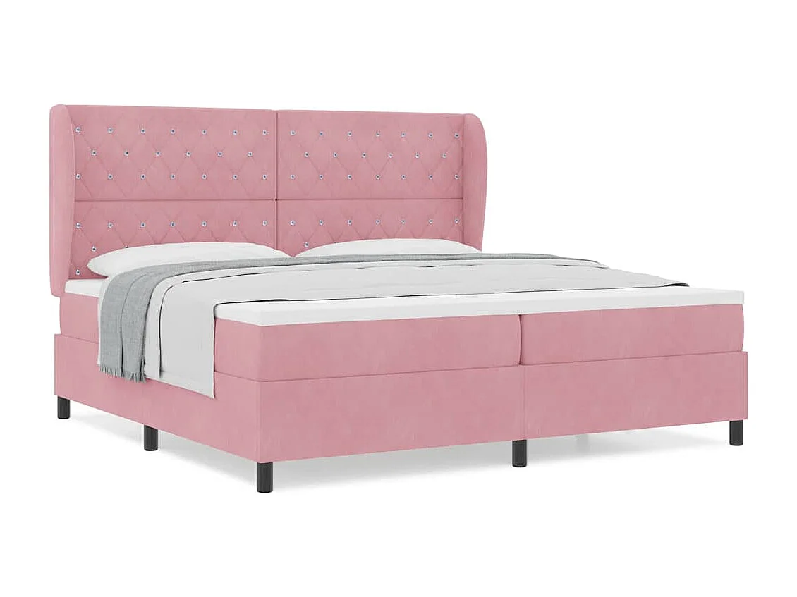 Cama tipo Box Spring con colchón Rosa 200 x 200 cm Terciopelo
