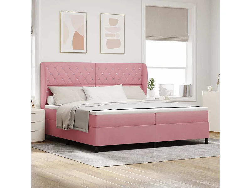 Cama tipo Box Spring con colchón Rosa 200 x 200 cm Terciopelo