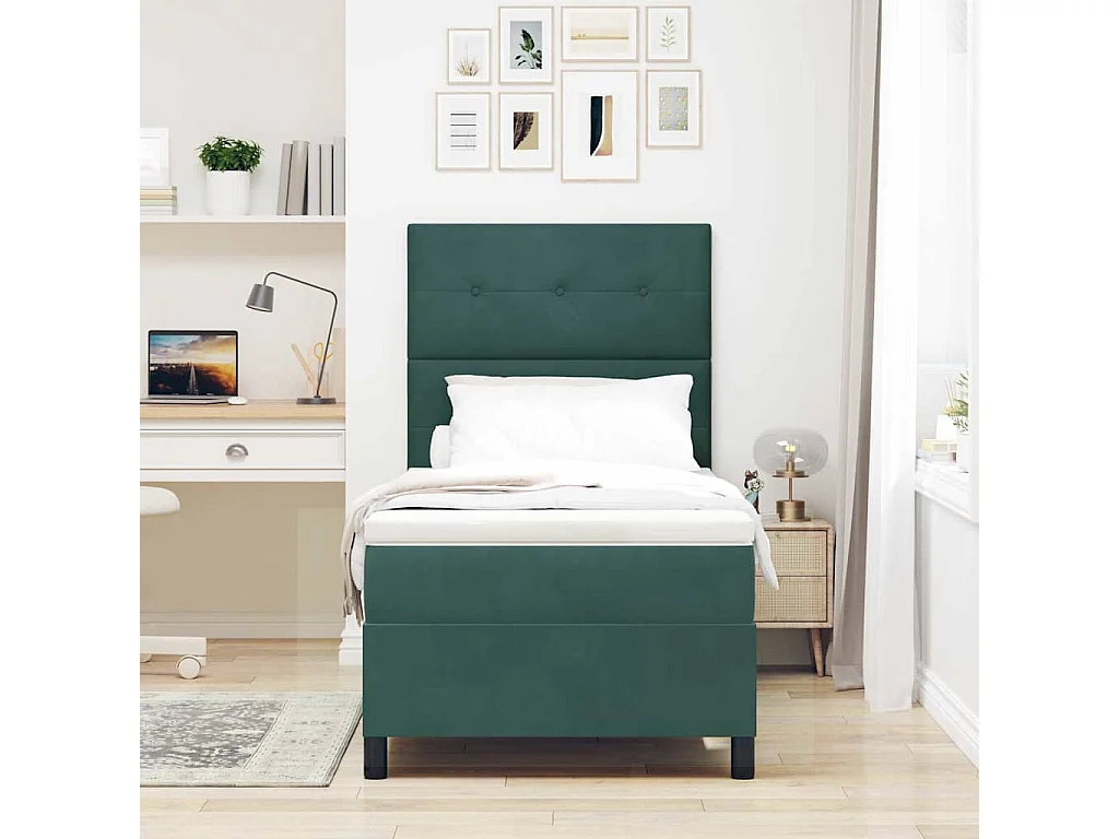 Cama tipo Box Spring Verde oscuro 100 x 200 cm Terciopelo