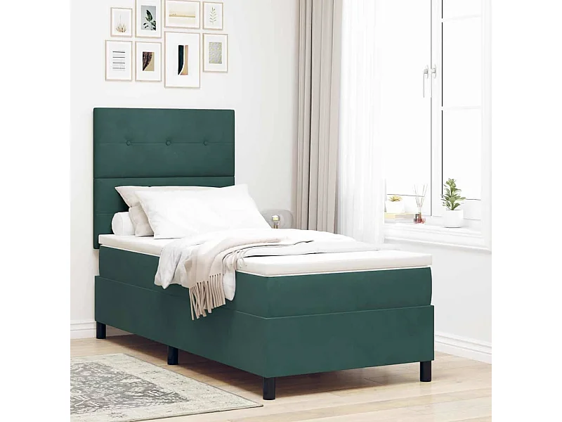 Cama tipo Box Spring Verde oscuro 100 x 200 cm Terciopelo