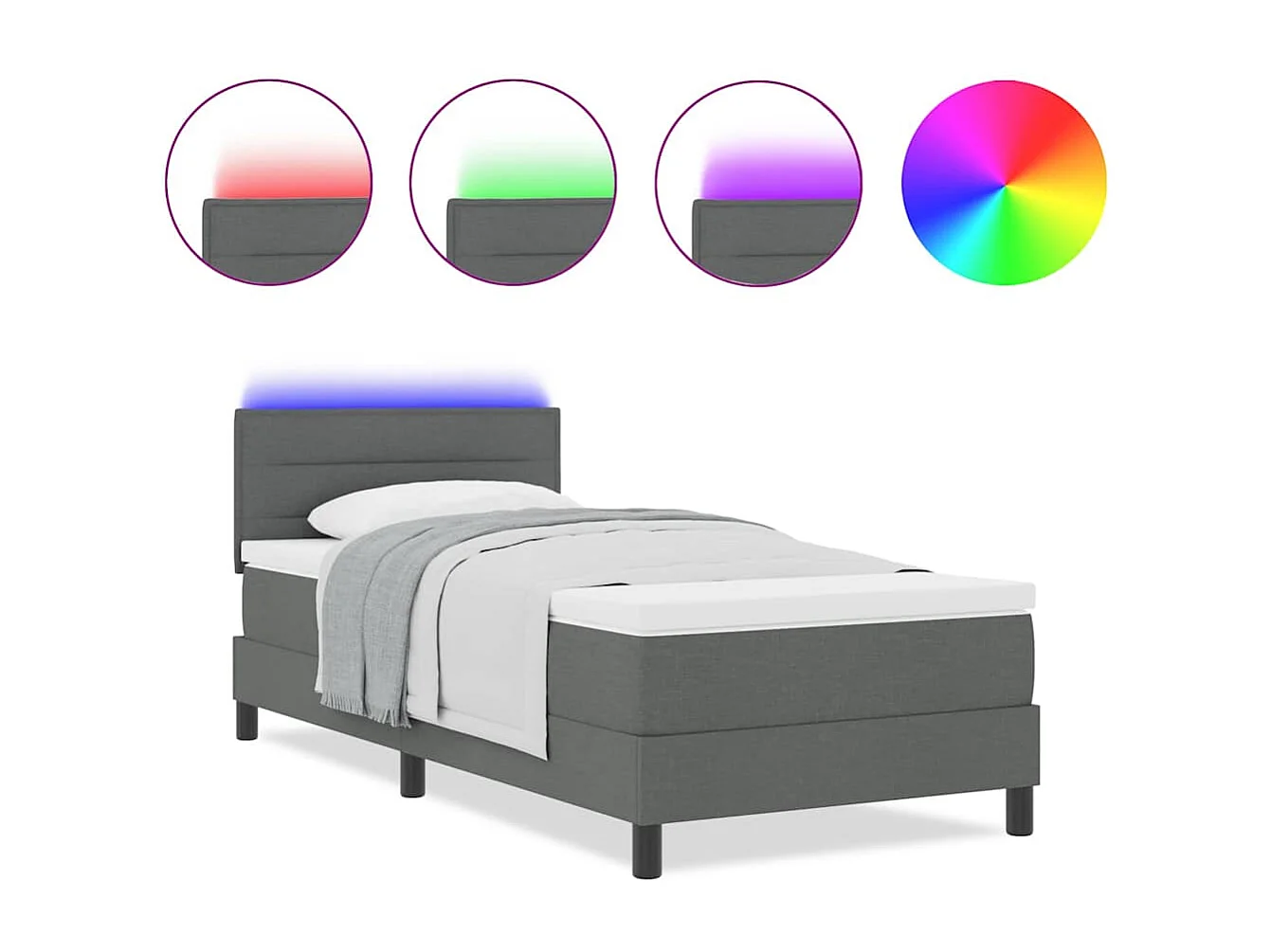 Cama tipo Box Spring con colchón Gris oscuro 90 x 200 cm tela