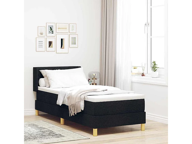 Cama tipo Box Spring Negro y Blanco y Negro 80 x 200 cm tela