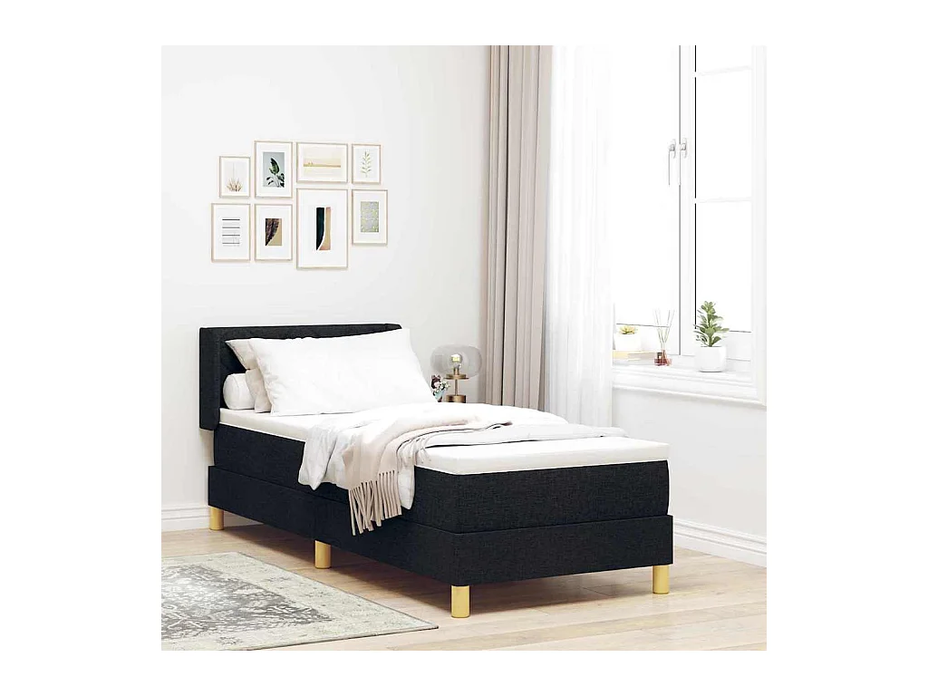 Cama tipo Box Spring Negro y Blanco y Negro 80 x 200 cm tela