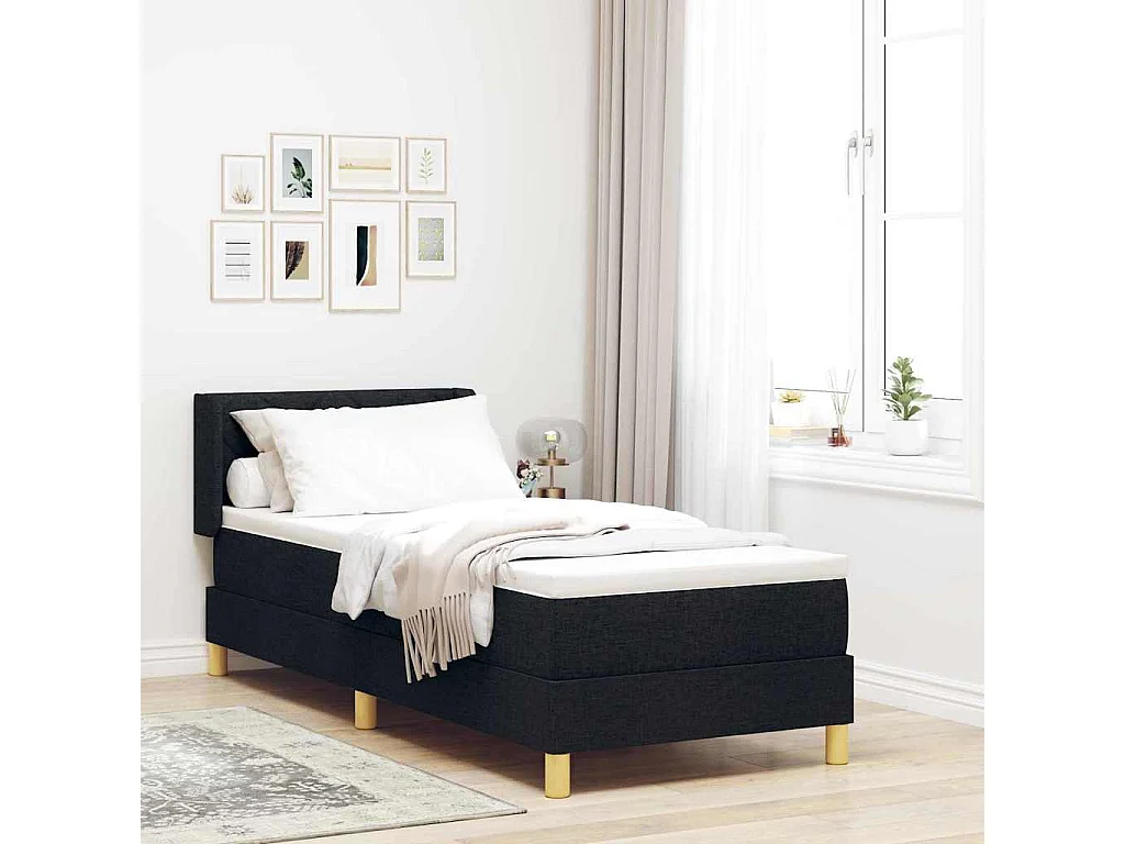 Cama tipo Box Spring Negro y Blanco y Negro 80 x 200 cm tela
