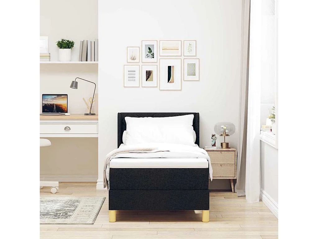 Cama tipo Box Spring Negro y Blanco y Negro 80 x 200 cm tela