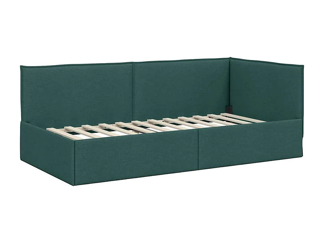 Cadre de lit d'angle Vert foncé 100 x 200 cm tissu