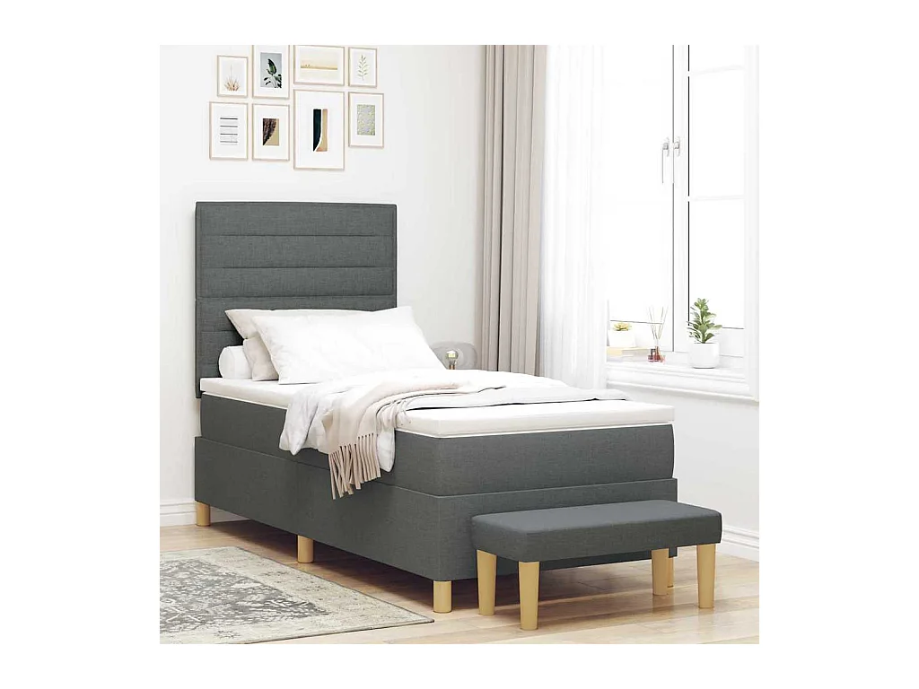 Cadre de lit avec matelas Gris foncé 100 x 200 cm tissu