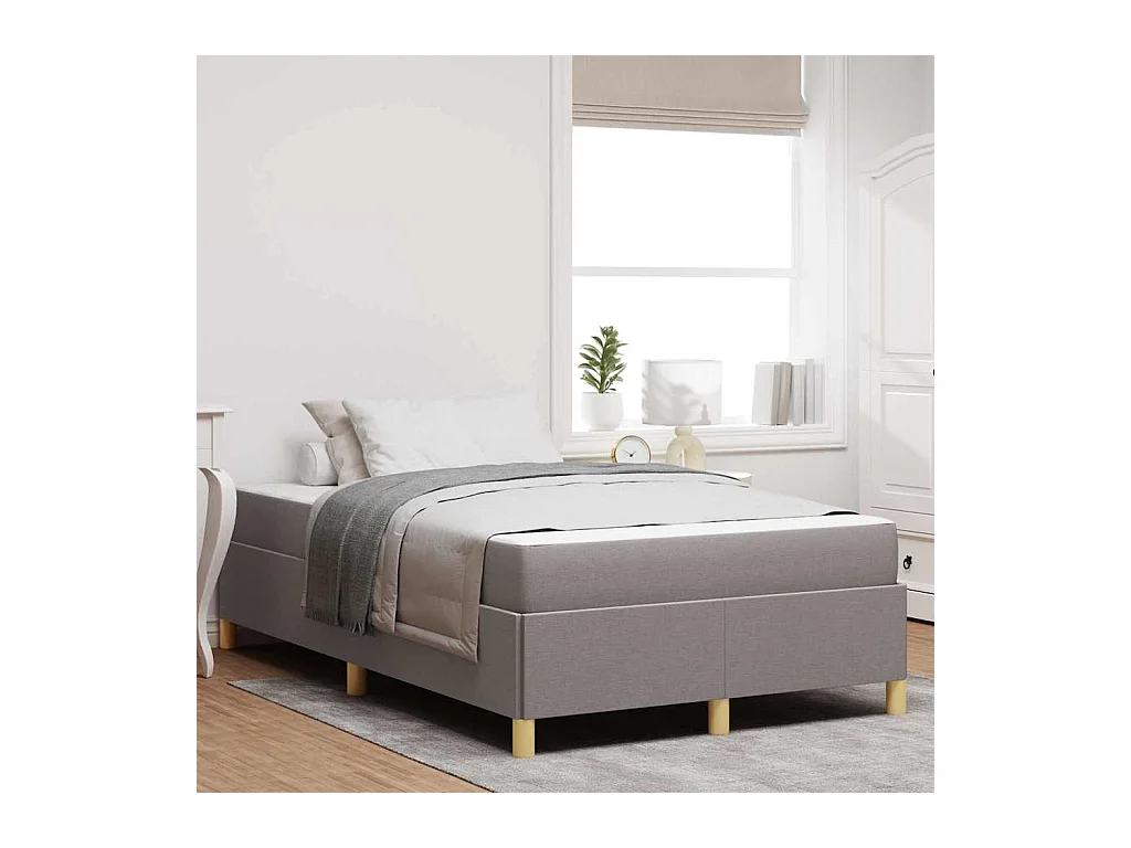 Cadre de lit avec matelas Taupe et blanc 120 x 190 cm tissu