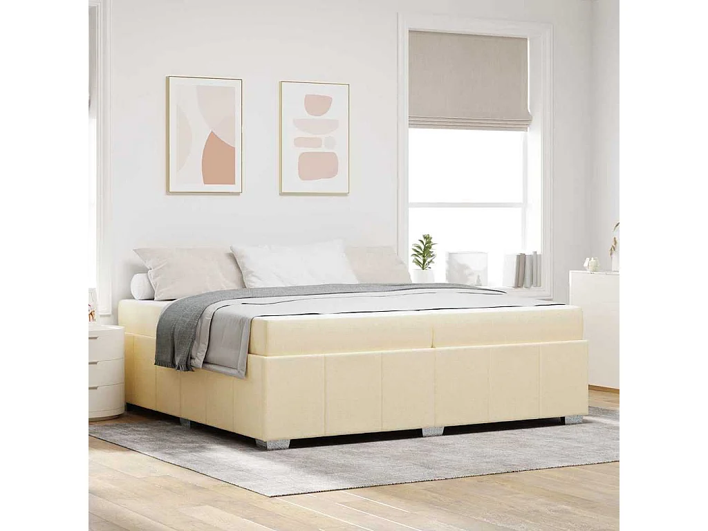 Cadre de lit avec matelas Crème 200 x 200 cm tissu