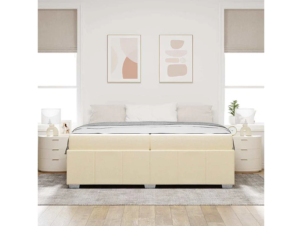 Cadre de lit avec matelas Crème 200 x 200 cm tissu