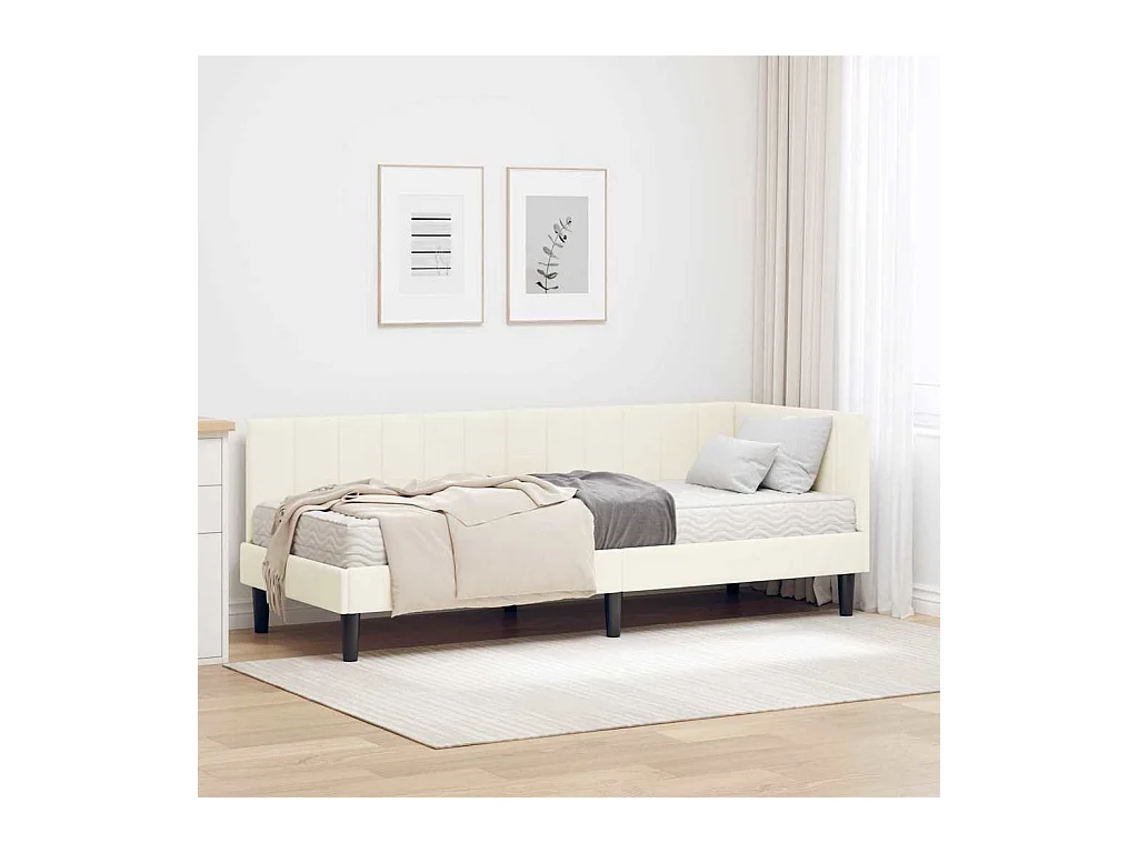 Cadre de lit d'angle avec matelas Crème 80 x 200 cm Velours