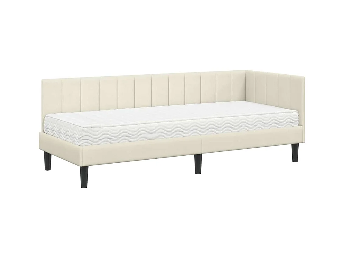 Cadre de lit d'angle avec matelas Crème 80 x 200 cm Velours