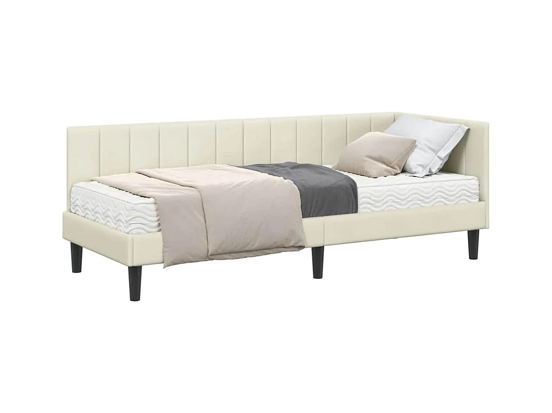 Cadre de lit d'angle avec matelas Crème 80 x 200 cm Velours