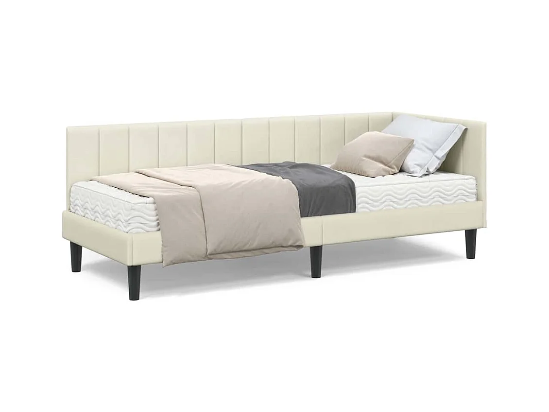 Cadre de lit d'angle avec matelas Crème 80 x 200 cm Velours