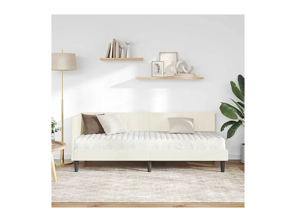 Cadre de lit d'angle avec matelas Crème 80 x 200 cm Velours