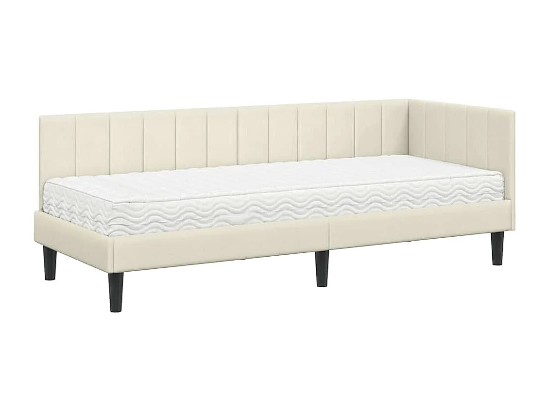 Cadre de lit d'angle avec matelas Crème 80 x 200 cm Velours