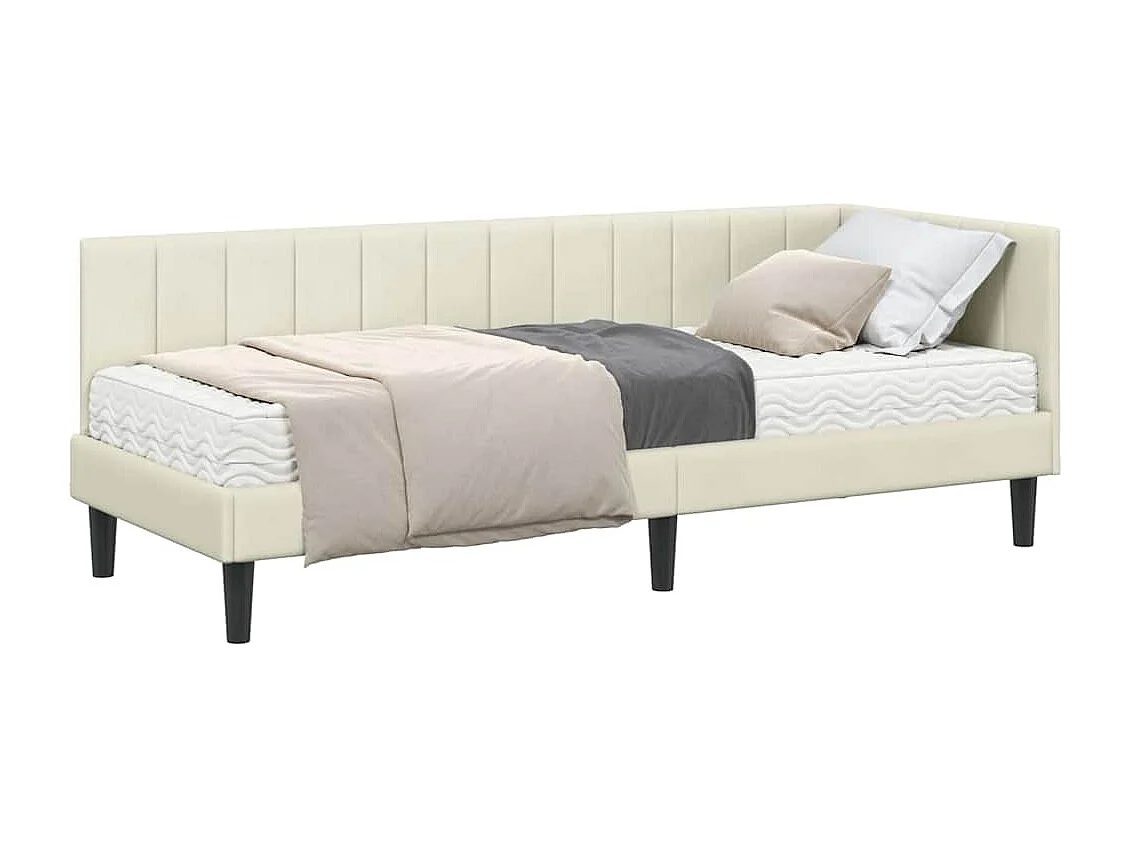 Cadre de lit d'angle avec matelas Crème 80 x 200 cm Velours
