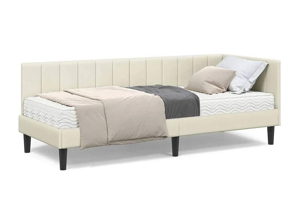 Cadre de lit d'angle avec matelas Crème 80 x 200 cm Velours