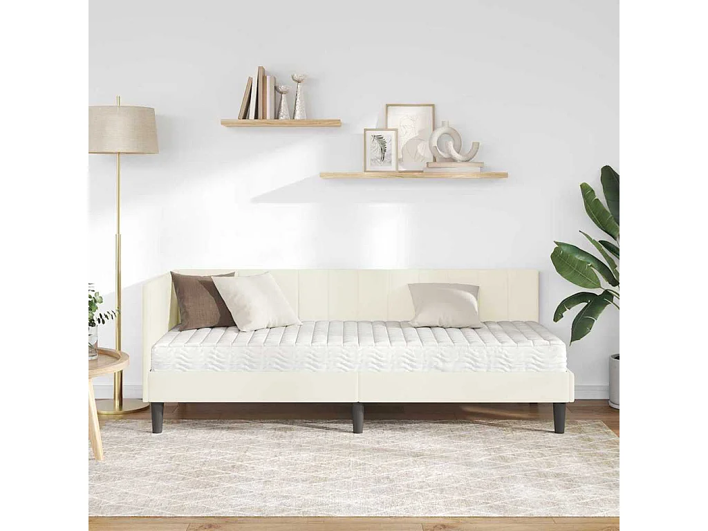 Cadre de lit d'angle avec matelas Crème 80 x 200 cm Velours