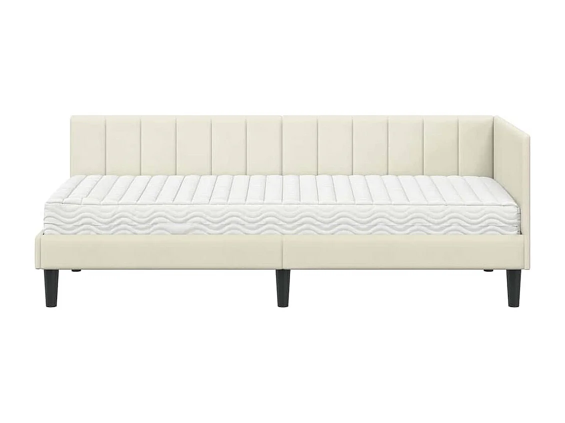 Cadre de lit d'angle avec matelas Crème 80 x 200 cm Velours