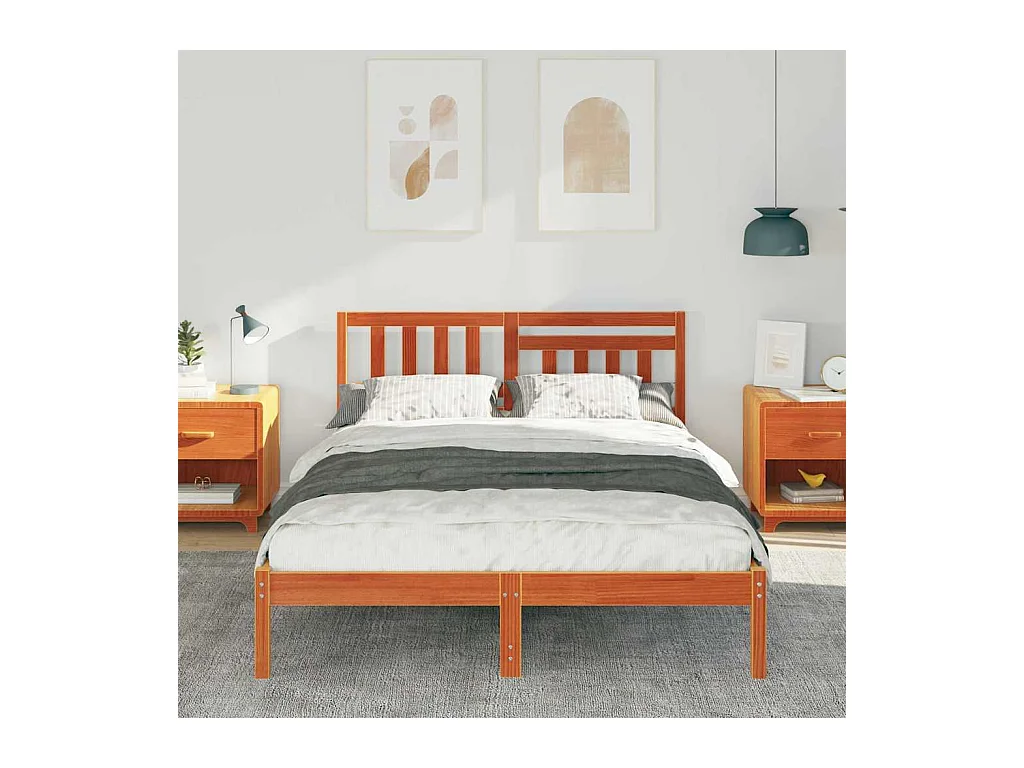 Estrutura da Cama com cabeceira Castanho-mel 135 x 190 cm