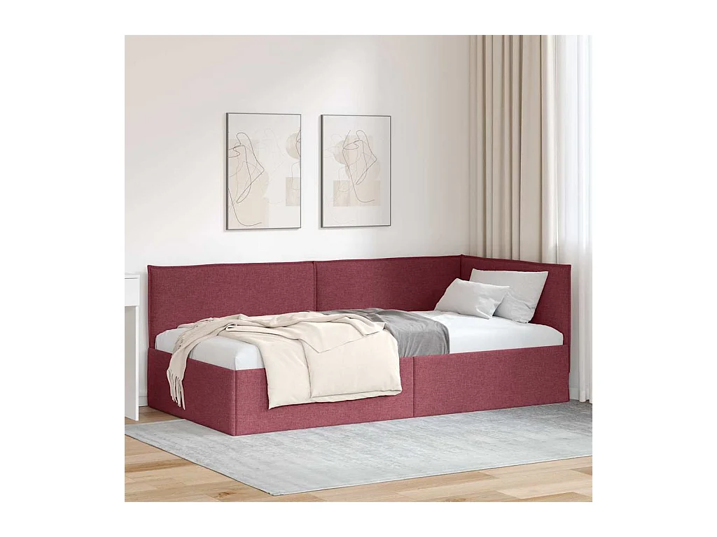 Cadre de lit d'angle Rouge bordeaux 90 x 200 cm tissu