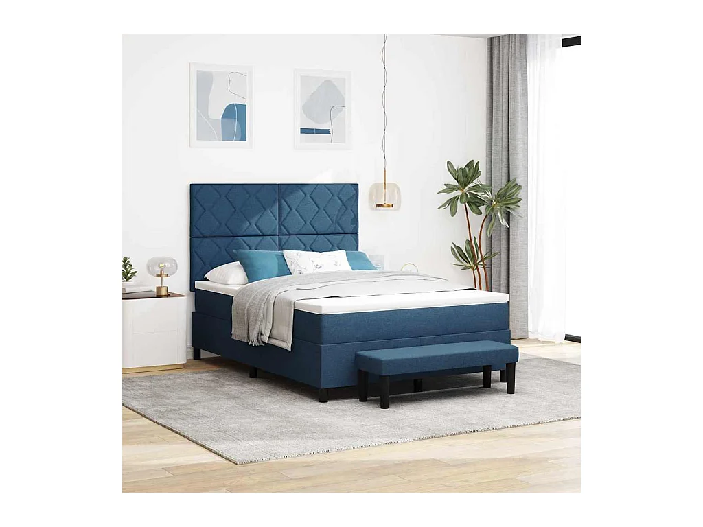 Cadre de lit avec matelas Bleu 160 x 200 cm tissu