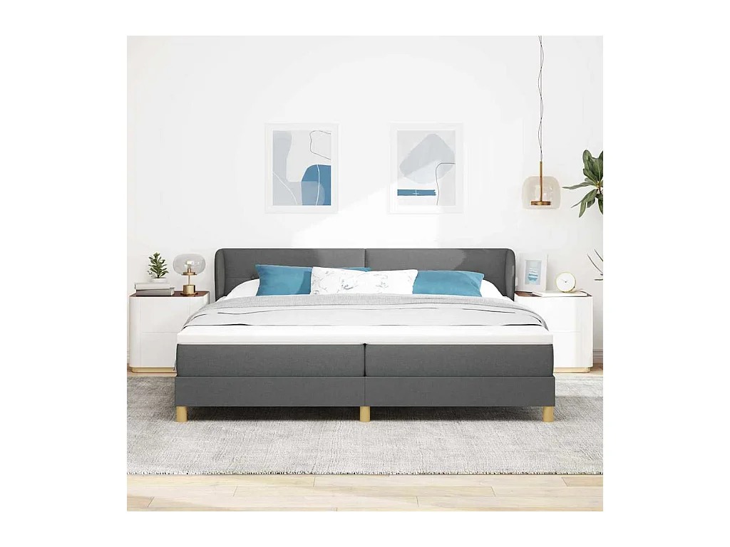 Cadre de lit avec Matelas Crème 90x200 cm Tissu Gris foncé