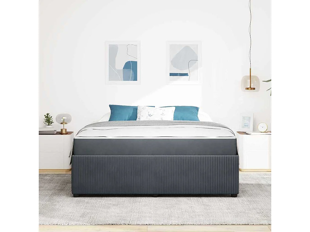 Cadre de lit avec matelas Gris foncé 180 x 200 cm Velours