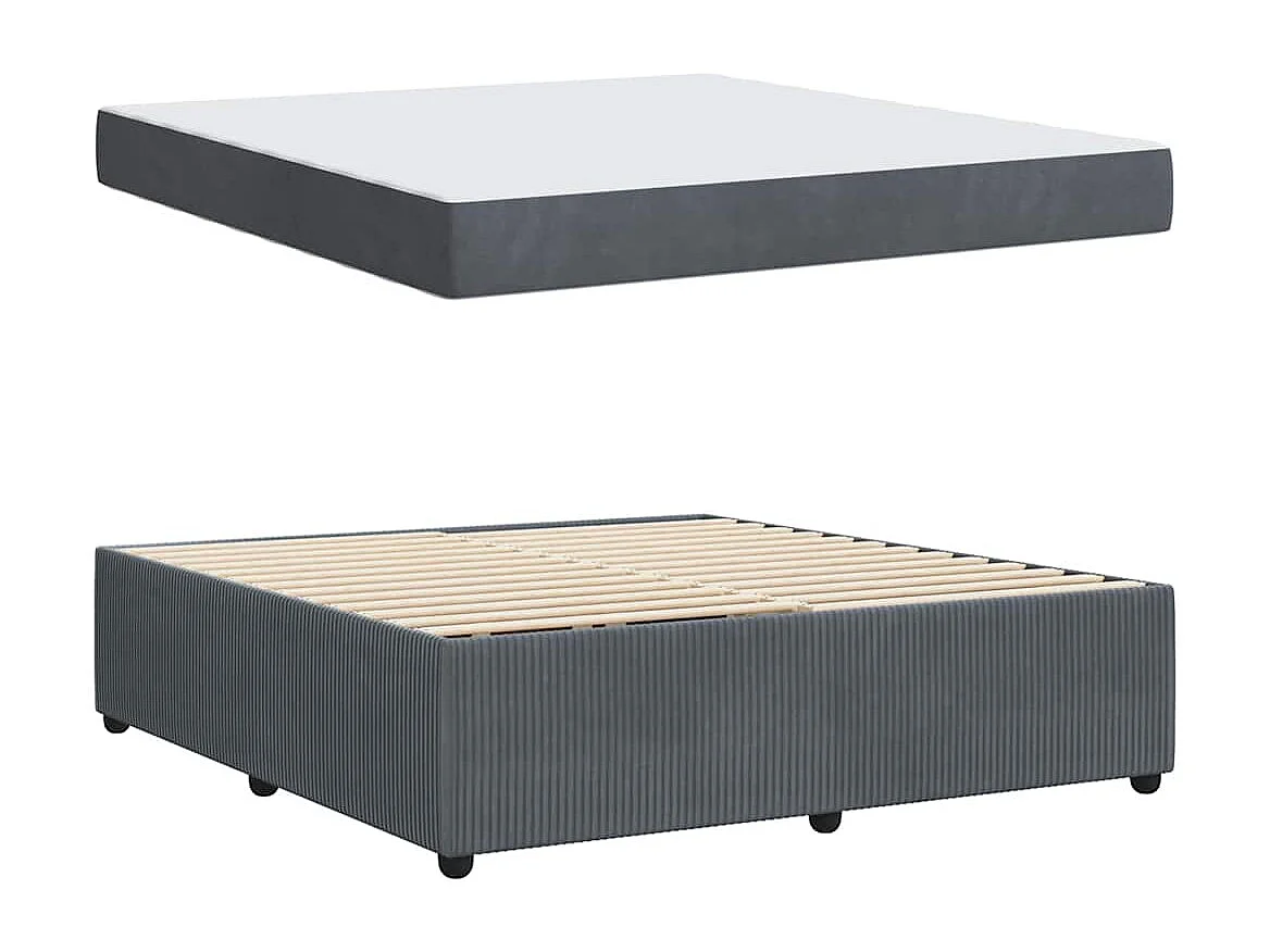 Cadre de lit avec matelas Gris foncé 180 x 200 cm Velours