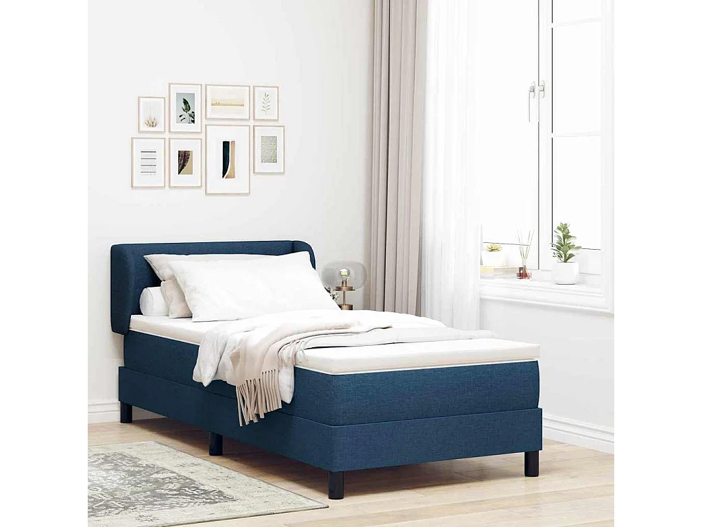 Cama box spring com colchão com colchão Azul 80 x 200 cm tecido