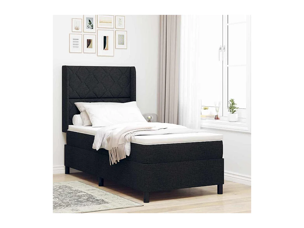 Cadre de lit avec matelas Noir 100 x 200 cm tissu