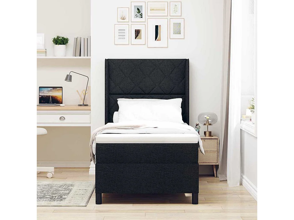 Cama tipo Box Spring con colchón Negro 100 x 200 cm tela