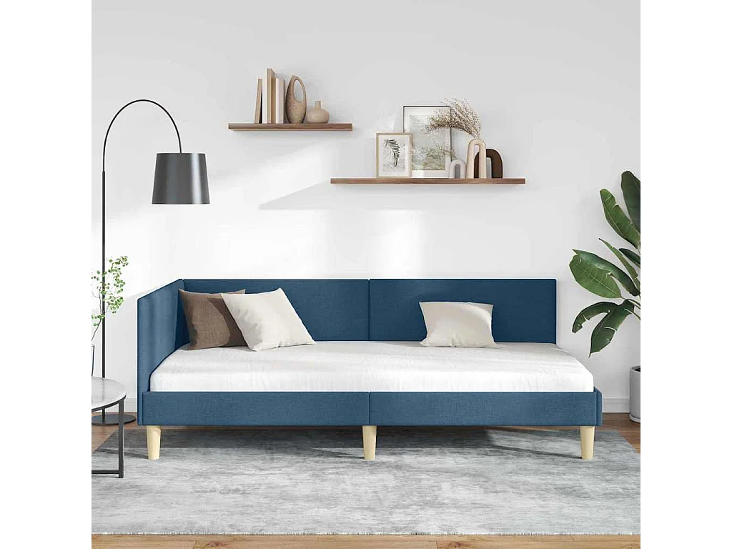 Anders met hoofdeinde Blauw 90 x 190 cm Stof en Engineered Hout