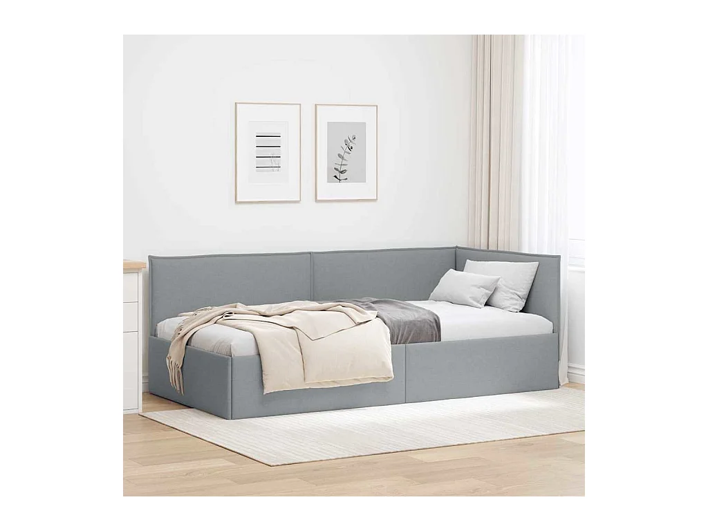 Estructura de cama en esquina Gris claro 100 x 200 cm tela