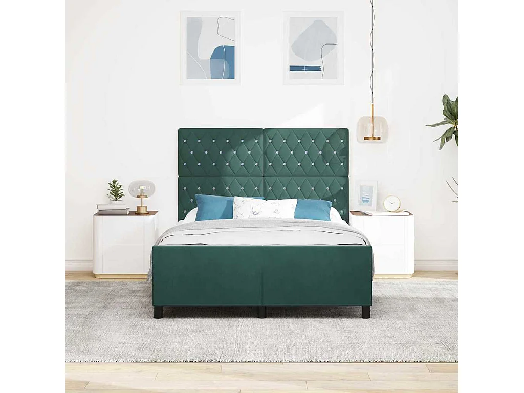 Cadre de lit avec tête de lit Vert foncé 140 x 200 cm Velours