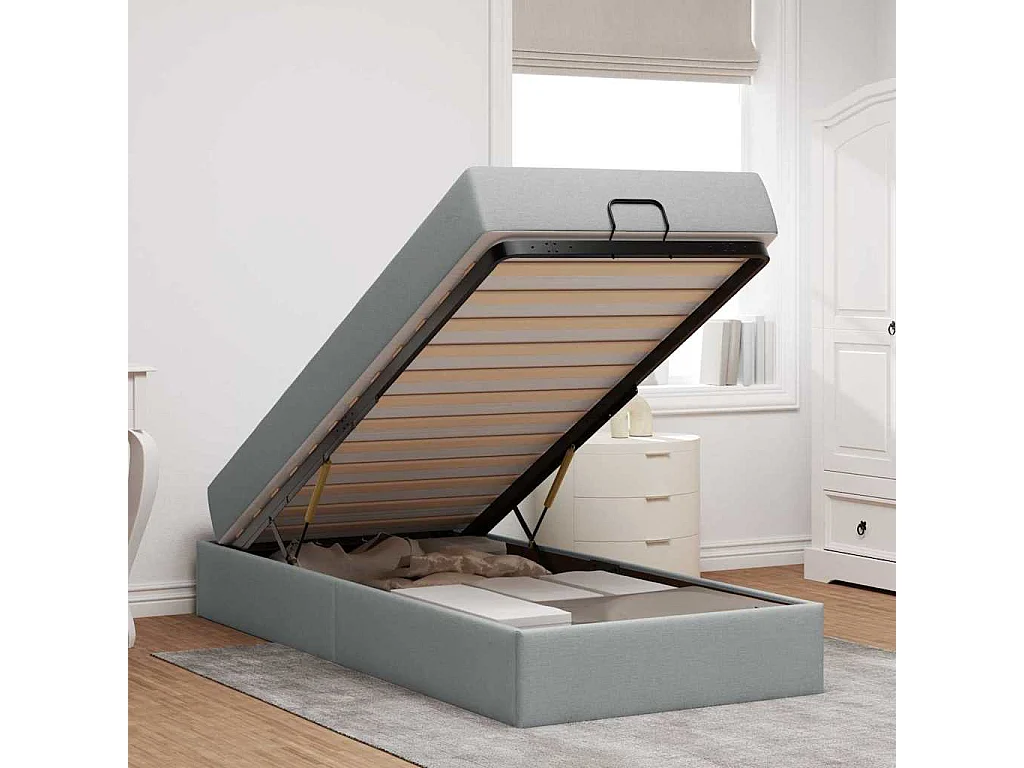 Estrutura da Cama Cinzento-claro 100 x 200 cm tecido