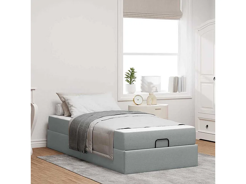 Cadre de lit avec matelas Gris clair 100 x 200 cm tissu