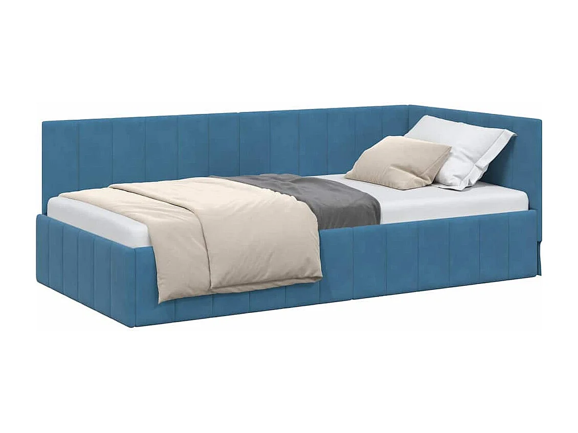Estructura de cama en esquina Azul 90 x 190 cm Terciopelo