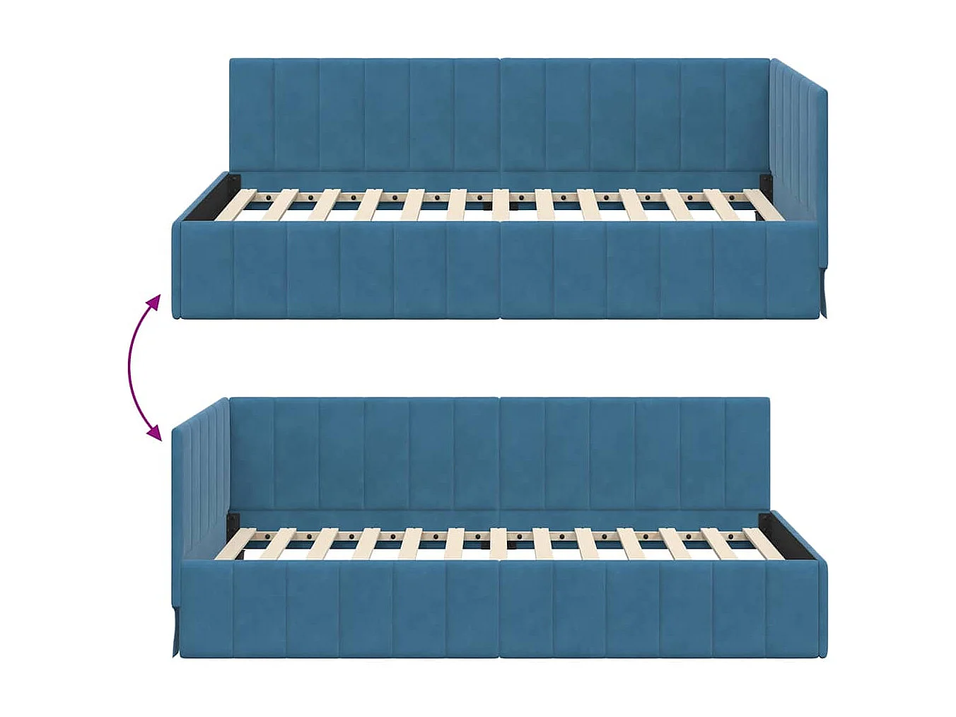 Estructura de cama en esquina Azul 90 x 190 cm Terciopelo