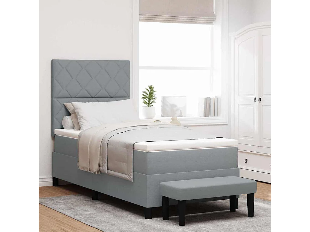 Cama tipo Box Spring con colchón Gris claro 100 x 200 cm tela