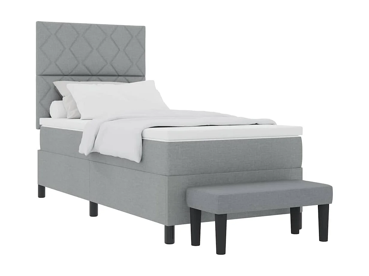 Cama tipo Box Spring con colchón Gris claro 100 x 200 cm tela